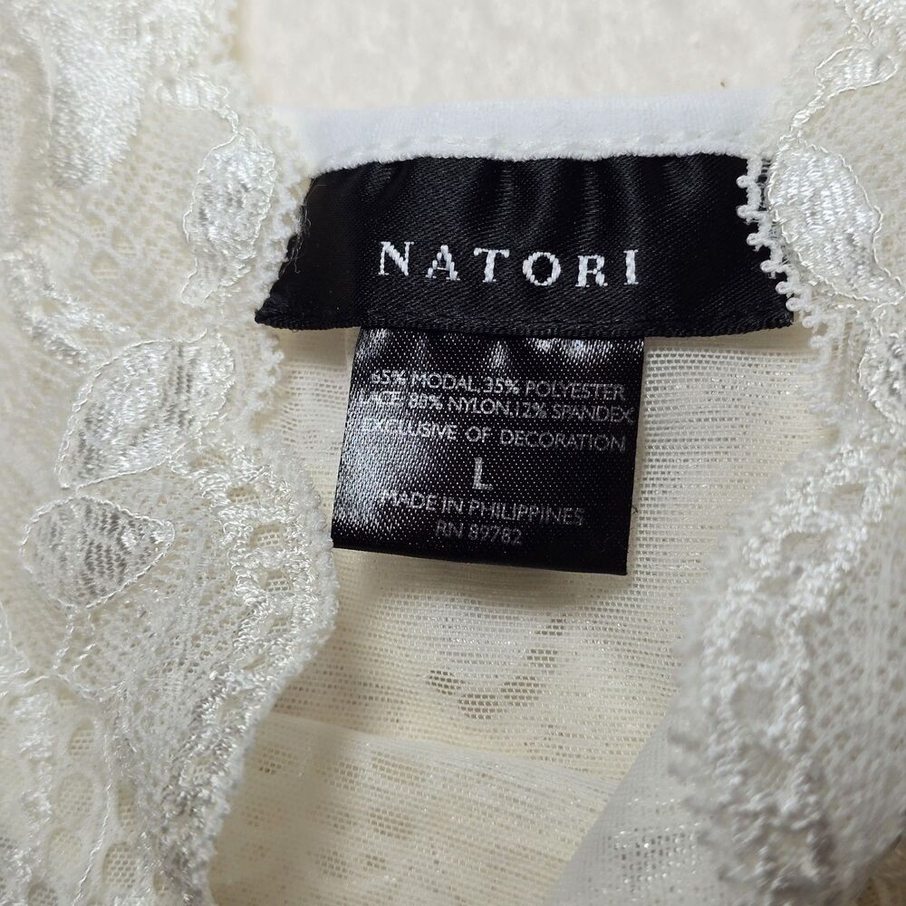 Natori White Sleeveless Nightgown Deep V-neckline Dress Decorative Lace Large - Picture 4 of 7